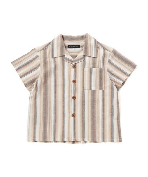 BeBe / べべ シャツ・ブラウス | 【お揃い】リネン調マルチストライプオープンカラー半袖シャツ(80~100cm)（オレンジ系）