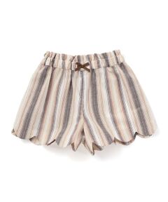BeBe / べべ ショート・ハーフ・半端丈パンツ | 【お揃い】リネン調マルチストライプスカラップキュロットパンツ(80~100cm)