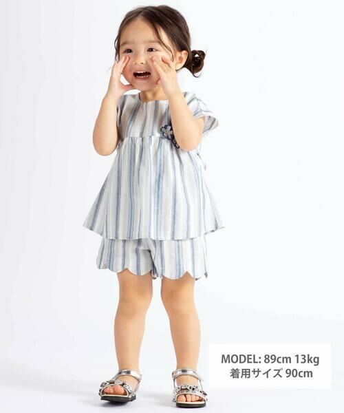 BeBe / べべ ショート・ハーフ・半端丈パンツ | 【お揃い】リネン調マルチストライプスカラップキュロットパンツ(80~100cm) | 詳細1