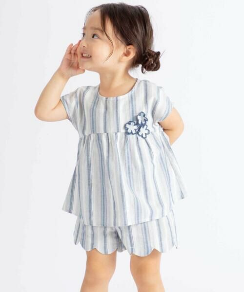 BeBe / べべ ショート・ハーフ・半端丈パンツ | 【お揃い】リネン調マルチストライプスカラップキュロットパンツ(80~100cm) | 詳細3