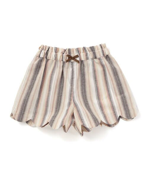 BeBe / べべ ショート・ハーフ・半端丈パンツ | 【お揃い】リネン調マルチストライプスカラップキュロットパンツ(80~100cm) | 詳細7