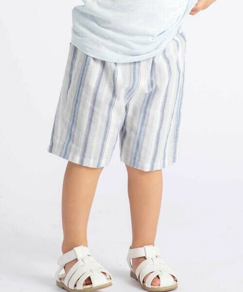BeBe / べべ ショート・ハーフ・半端丈パンツ | 【お揃い】リネン調マルチストライプハーフパンツ(80~100cm)（ネイビー系）