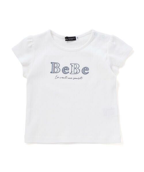 BeBe / べべ Tシャツ | ロゴパッチ刺しゅうレーシースムース半袖Tシャツ(80~100cm)（ホワイト）