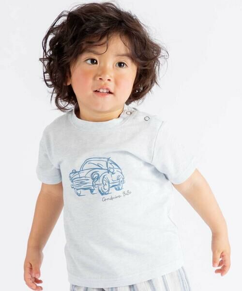 BeBe / べべ Tシャツ | クラシックカースケッチ杢天竺半袖Tシャツ(80~100cm)（ブルー）