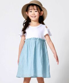 BeBe / べべ ミニ丈・ひざ丈ワンピース | シアーチェックドッキング肩開きワンピース(90~150cm)