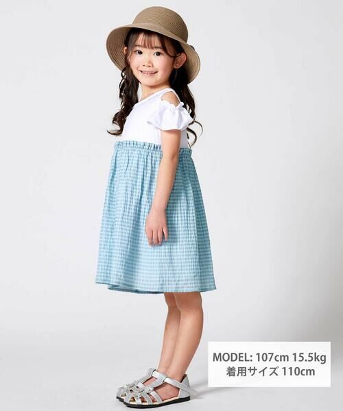 BeBe / べべ ミニ丈・ひざ丈ワンピース | シアーチェックドッキング肩開きワンピース(90~150cm) | 詳細12