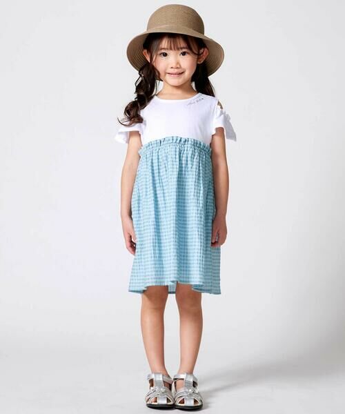 BeBe / べべ ミニ丈・ひざ丈ワンピース | シアーチェックドッキング肩開きワンピース(90~150cm) | 詳細13