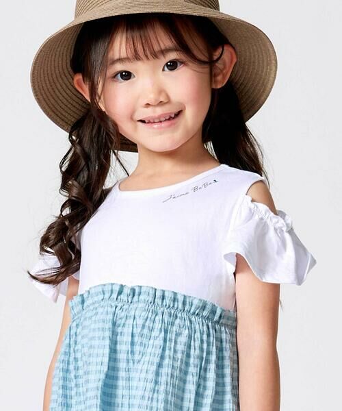 BeBe / べべ ミニ丈・ひざ丈ワンピース | シアーチェックドッキング肩開きワンピース(90~150cm) | 詳細14