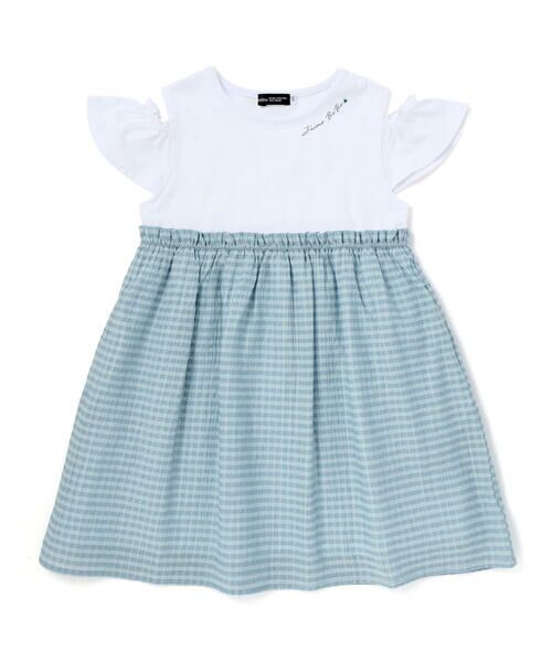 BeBe / べべ ミニ丈・ひざ丈ワンピース | シアーチェックドッキング肩開きワンピース(90~150cm) | 詳細15