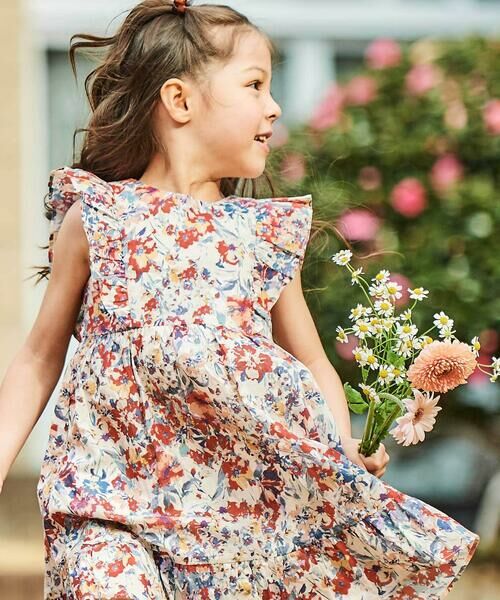BeBe / べべ ミニ丈・ひざ丈ワンピース | 【お揃い】【DEVEAUX】ローンフラワープリントフリルワンピース(90~140cm) | 詳細3