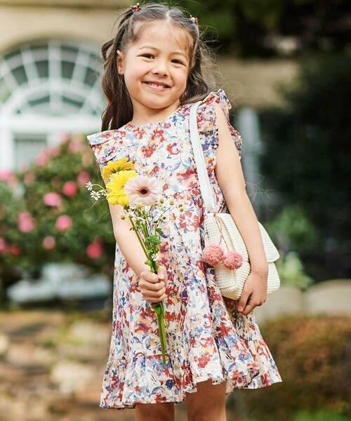 BeBe / べべ ミニ丈・ひざ丈ワンピース | 【お揃い】【DEVEAUX】ローンフラワープリントフリルワンピース(90~140cm)（レッド系）