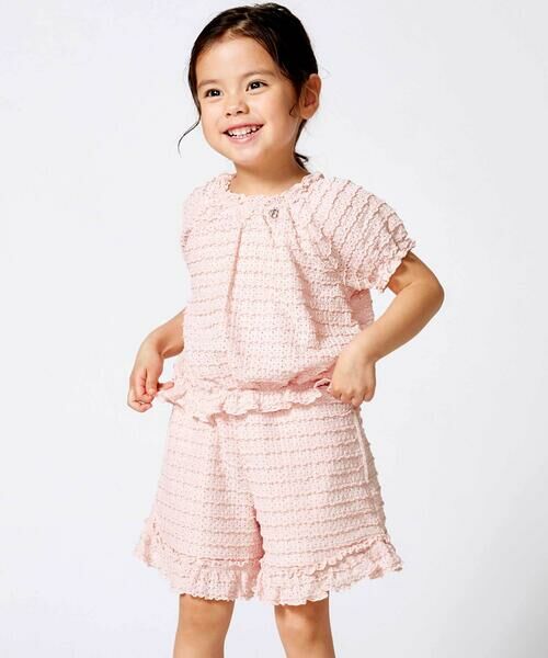 BeBe / べべ Tシャツ | (キャミソール付き)ストレッチレースフリルセットアップ(90~140cm)（ピンク）