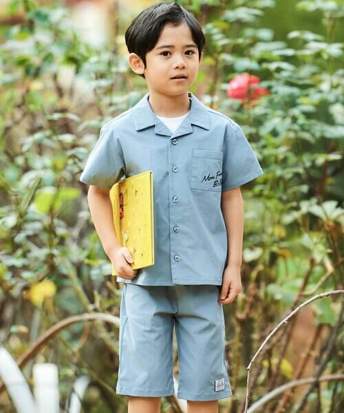 BeBe / べべ シャツ・ブラウス | 【接触冷感】リップストップオープンカラーセットアップ(100~160cm)（ブルー）