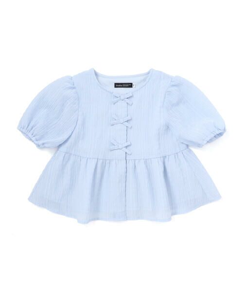 BeBe / べべ シャツ・ブラウス | フロント3連リボンペプラムブラウス(100~150cm)（ブルー）