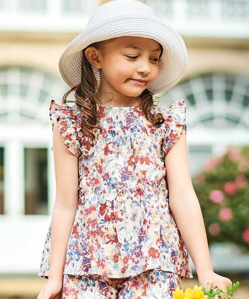 BeBe / べべ シャツ・ブラウス | 【お揃い】【DEVEAUX】ローンフラワープリントフリル袖ブラウス(100~140cm)（レッド系）