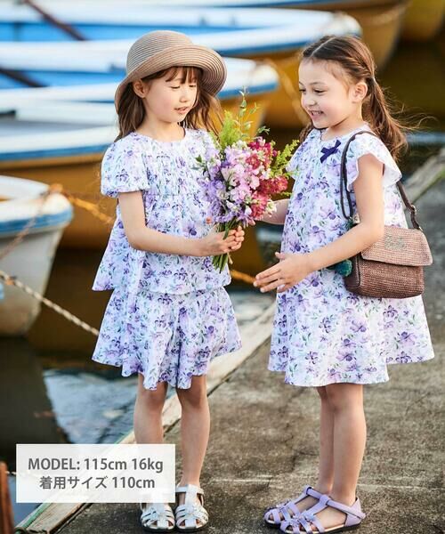 BeBe / べべ ショート・ハーフ・半端丈パンツ | 【お揃い】ジャルダンフルーリプリントサッカーキュロットパンツ(90~150cm) | 詳細1