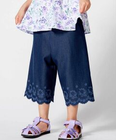 BeBe / べべ ショート・ハーフ・半端丈パンツ | シャンブレー裾スカラップ刺しゅう6分丈ワイドパンツ(90~160cm)