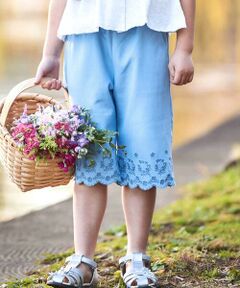 BeBe / べべ ショート・ハーフ・半端丈パンツ | シャンブレー裾スカラップ刺しゅう6分丈ワイドパンツ(90~160cm)