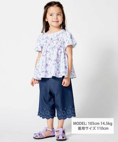 BeBe / べべ ショート・ハーフ・半端丈パンツ | シャンブレー裾スカラップ刺しゅう6分丈ワイドパンツ(90~160cm) | 詳細1
