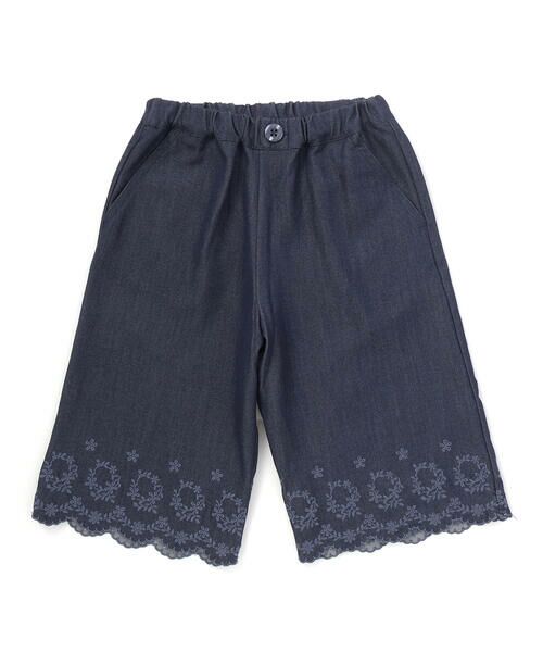 BeBe / べべ ショート・ハーフ・半端丈パンツ | シャンブレー裾スカラップ刺しゅう6分丈ワイドパンツ(90~160cm) | 詳細2