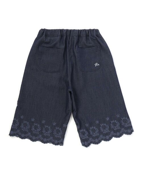 BeBe / べべ ショート・ハーフ・半端丈パンツ | シャンブレー裾スカラップ刺しゅう6分丈ワイドパンツ(90~160cm) | 詳細3