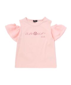 BeBe / べべ Tシャツ | アムールフラワーモチーフ肩開き2wayシフォン袖ポンチTシャツ(90~160cm)