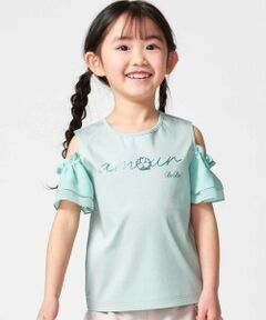 BeBe / べべ Tシャツ | アムールフラワーモチーフ肩開き2wayシフォン袖ポンチTシャツ(90~160cm)