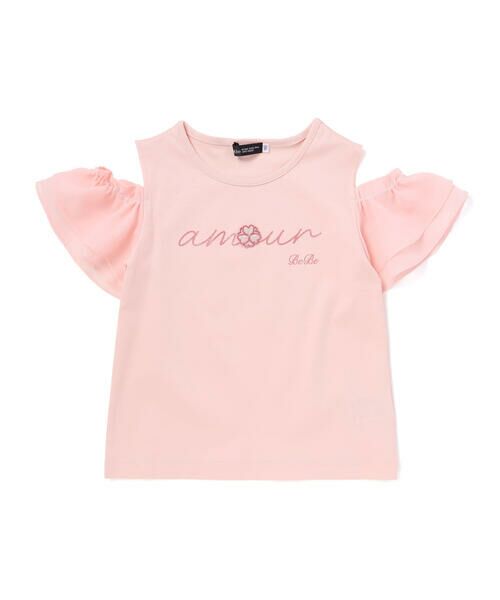 BeBe / べべ Tシャツ | アムールフラワーモチーフ肩開き2wayシフォン袖ポンチTシャツ(90~160cm) | 詳細1