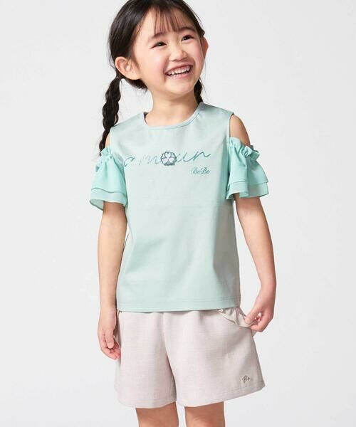 BeBe / べべ Tシャツ | アムールフラワーモチーフ肩開き2wayシフォン袖ポンチTシャツ(90~160cm) | 詳細12