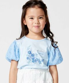 BeBe / べべ Tシャツ | ジャルダンフルーリプリントレースバルーンスリーブ天竺Tシャツ(80~150cm)