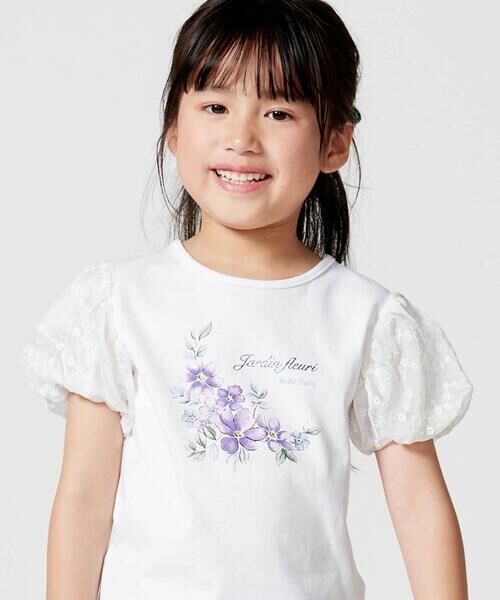 BeBe / べべ Tシャツ | ジャルダンフルーリプリントレースバルーンスリーブ天竺Tシャツ(80~150cm) | 詳細2