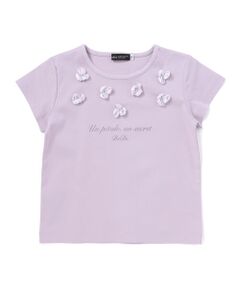 BeBe / べべ Tシャツ | サテンフラワーモチーフポンチ半袖Tシャツ(100~160cm)
