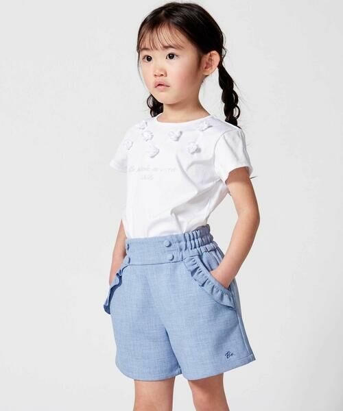 BeBe / べべ Tシャツ | サテンフラワーモチーフポンチ半袖Tシャツ(100~160cm) | 詳細2