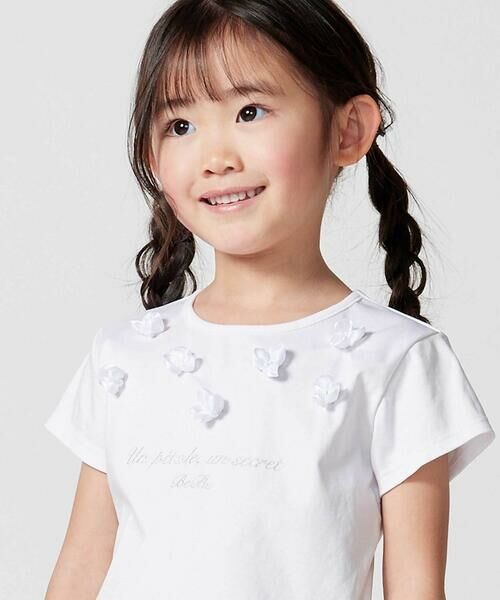 BeBe / べべ Tシャツ | サテンフラワーモチーフポンチ半袖Tシャツ(100~160cm) | 詳細3
