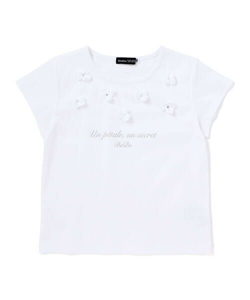 BeBe / べべ Tシャツ | サテンフラワーモチーフポンチ半袖Tシャツ(100~160cm) | 詳細4