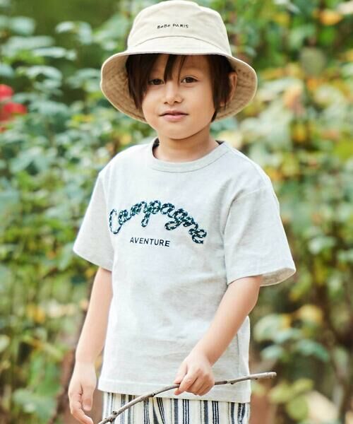 BeBe / べべ Tシャツ | コード刺しゅうロゴ天竺半袖Tシャツ(90~160cm)（グレー）