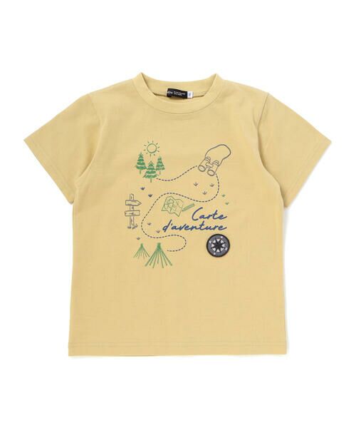 BeBe / べべ Tシャツ | コンパスワッペンアドベンチャーMAPプリント天竺半袖Tシャツ(90~150cm)（イエロー）