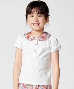 BeBe / べべ Tシャツ | 【お揃い】【DEVEAUX】フラワープリント丸襟くるみボタンパフスリーブTシャツ(90~140cm)