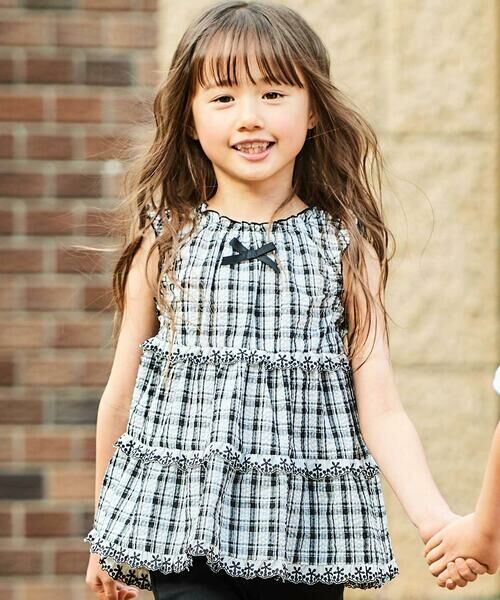 BeBe / べべ シャツ・ブラウス | 【お揃い】マドラスチェックサッカーティアードチュニックブラウス(80~150cm)（ブラック系）