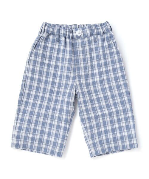 BeBe / べべ ショート・ハーフ・半端丈パンツ | 【お揃い】マドラスチェックサッカーポケット切り替えハーフパンツ(90~150cm)（ブルー系）