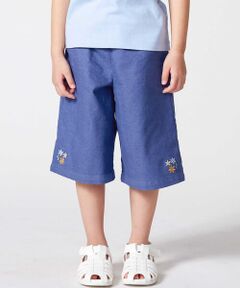 BeBe / べべ ショート・ハーフ・半端丈パンツ | 【抗菌・防臭】フラワー刺しゅうストレッチツイル6分丈ワイドパンツ(90~130cm)