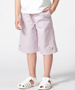 BeBe / べべ ショート・ハーフ・半端丈パンツ | 【抗菌・防臭】フラワー刺しゅうストレッチツイル6分丈ワイドパンツ(90~130cm)