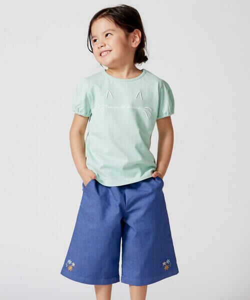 BeBe / べべ ショート・ハーフ・半端丈パンツ | 【抗菌・防臭】フラワー刺しゅうストレッチツイル6分丈ワイドパンツ(90~130cm) | 詳細3