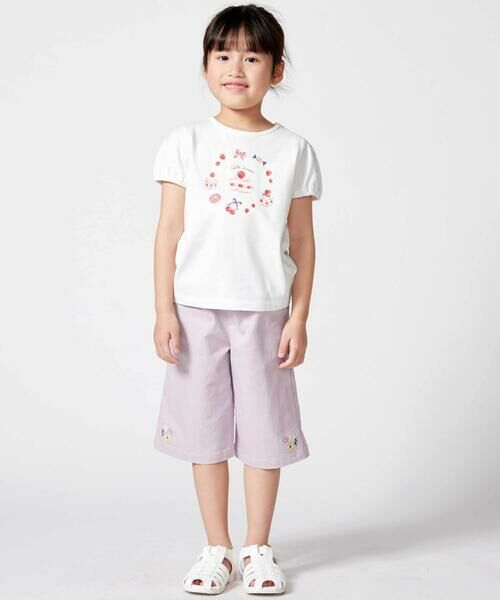 BeBe / べべ ショート・ハーフ・半端丈パンツ | 【抗菌・防臭】フラワー刺しゅうストレッチツイル6分丈ワイドパンツ(90~130cm) | 詳細12