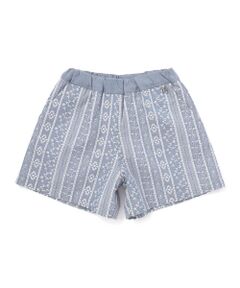 BeBe / べべ ショート・ハーフ・半端丈パンツ | 【お揃い】シャンブレーレース刺しゅうストライプショートパンツ(90~150cm)