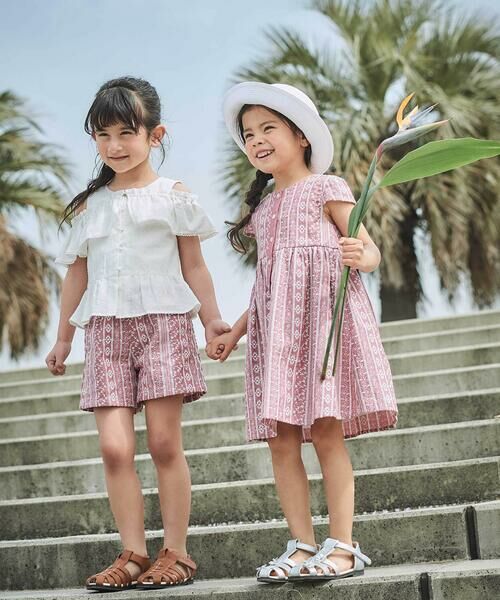 BeBe / べべ ショート・ハーフ・半端丈パンツ | 【お揃い】シャンブレーレース刺しゅうストライプショートパンツ(90~150cm) | 詳細2