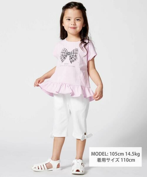 BeBe / べべ Tシャツ | 【接触冷感】チェックリボンプリント裾フリルヘムラインTシャツ(90~150cm) | 詳細1