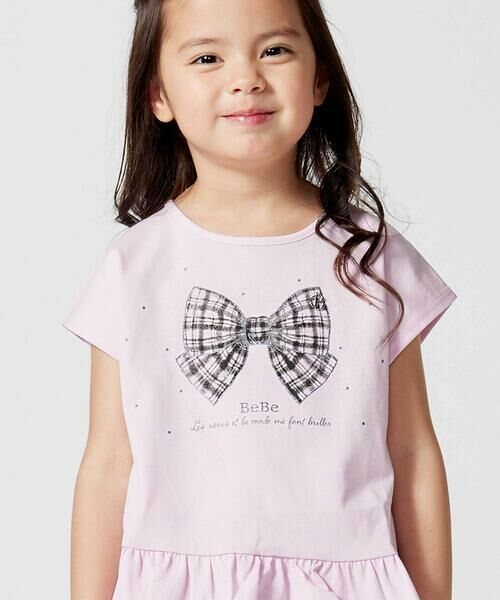 BeBe / べべ Tシャツ | 【接触冷感】チェックリボンプリント裾フリルヘムラインTシャツ(90~150cm) | 詳細3