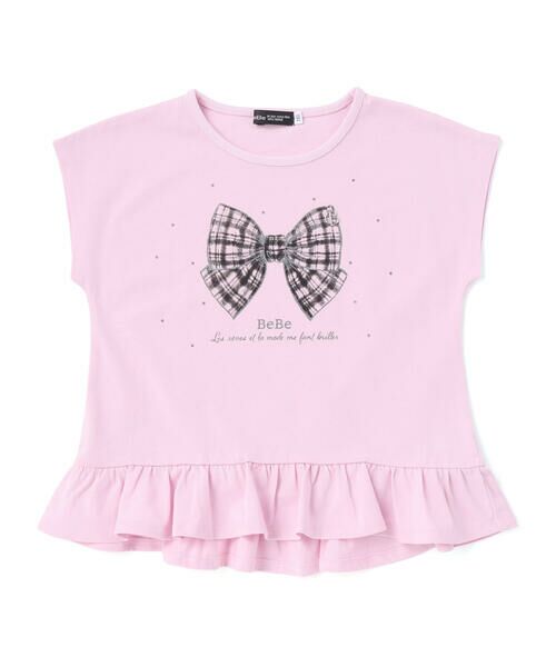 BeBe / べべ Tシャツ | 【接触冷感】チェックリボンプリント裾フリルヘムラインTシャツ(90~150cm) | 詳細4