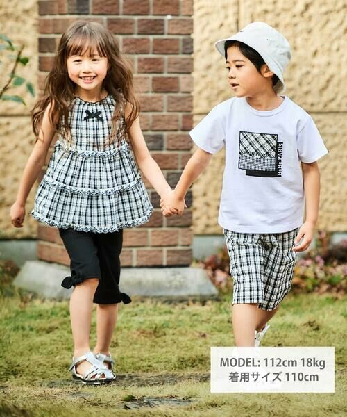 BeBe / べべ Tシャツ | 【接触冷感】【お揃い】マドラスチェックパッチ天竺半袖Tシャツ(90~150cm) | 詳細1